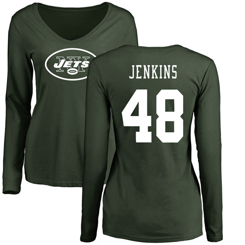 New York Jets Green Women Jordan Jenkins Name and Number Logo NFL Football #48 Long Sleeve T Shirt